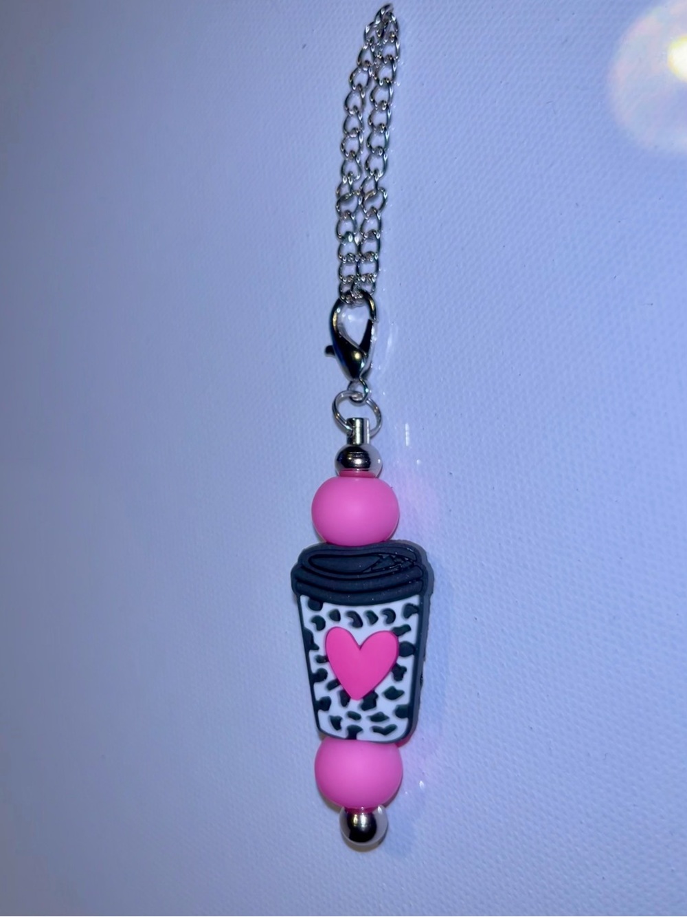 Pink Heart Coffee Cup Cup Charm Keychain